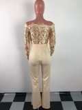 Plus Size One Shoulder Embroidery Wide Leg Jumpsuit OSM-3227