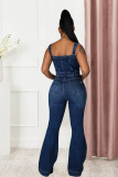 Plus Size Single Breasted Denim Wide Leg Strap Jumpsuit LX-6048