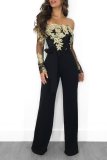 Plus Size One Shoulder Embroidery Wide Leg Jumpsuit OSM-3227