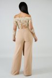 Plus Size One Shoulder Embroidery Wide Leg Jumpsuit OSM-3227