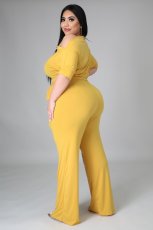 Plus Size Solid Color Slash Shoulder Tie Up Jumpsuit OSM-5282