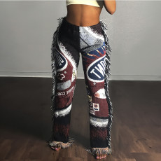 Fashion Colorful Pattern Tassel Fleece Pants GYZY-8812