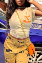 Letter Print Loose Short Sleeve T Shirt GYZY-8821 