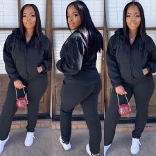 Solid Color Zipper Hooded Coat And Pants 2 Piece Set SMD-2048