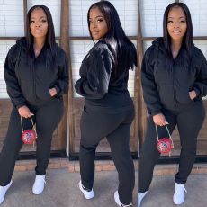 Solid Color Zipper Hooded Coat And Pants 2 Piece Set SMD-2048