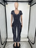 Short Sleeve Tight Tassel Jumpsuit BDF-7078