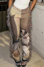 Fashion Print Tassel Velvet Pants GYZY-8803