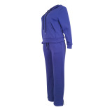 Solid Color Hooded Sweatshirt And Pants Two Piece Set FENF-290