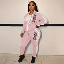 PINK Letter Print Patchwork Sport Two Piece Pants Set XMF-321