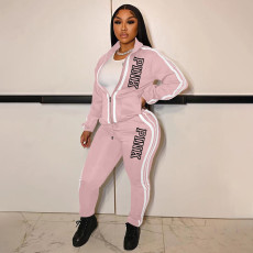 PINK Letter Print Patchwork Sport Two Piece Pants Set XMF-321