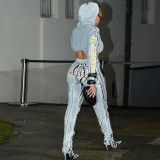 Casual Print Hooded Tops And Pants Sport Two Piece Set XEF-36913