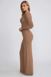 Solid Color Long Sleeve Wide Leg Pants 2 Piece Set MZ-2825