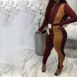 Casual Color Block Splicing Drawstring 2 Piece Pant Set HMS-6513