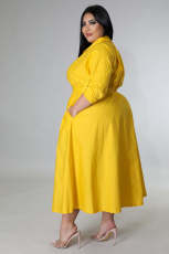 Plus Size Long Sleeve Loose Shirt Dress OSM-QJ5503