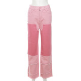 Contrast Color Patchwork Loose Jeans XEF-37696