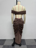 Sexy Wrap Chest And Pleated Long Skirt 2 Piece Set NY-10642