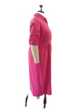 Plus Size Long Sleeve Loose Shirt Dress OSM-QJ5503