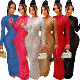 Fashion Mesh Round Neck Slim Maxi Dress OSM-4409long