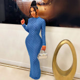 Fashion Mesh Round Neck Slim Maxi Dress OSM-4409long