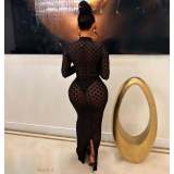 Fashion Mesh Round Neck Slim Maxi Dress OSM-4409long