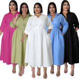 Plus Size Long Sleeve Loose Shirt Dress OSM-QJ5503