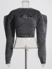 Fashion Vest Pullover Crew Neck Knit Two Piece Set DF-TSE638569