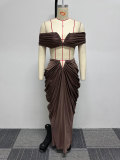 Sexy Wrap Chest And Pleated Long Skirt 2 Piece Set NY-10642