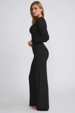 Solid Color Long Sleeve Wide Leg Pants 2 Piece Set MZ-2825