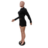 Fashion Long Sleeve Hot Drill Two Piece Short Set MEM-88533