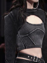 Fashion Vest Pullover Crew Neck Knit Two Piece Set DF-TSE638569