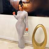 Fashion Mesh Round Neck Slim Maxi Dress OSM-4409long