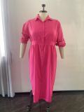 Plus Size Long Sleeve Loose Shirt Dress OSM-QJ5503