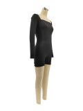 Black Long Sleeve Slim Jumpsuit HNIF-2342