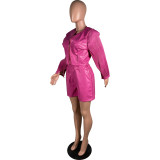 Press Pleat Long Sleeve PU Leather Two Piece Short Set MK-3190