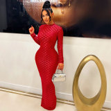 Fashion Mesh Round Neck Slim Maxi Dress OSM-4409long