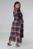 Fashion Plaid Print Long Coat And Pants Loose 2 Piece Set ZDF-31308