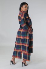 Fashion Plaid Print Long Coat And Pants Loose 2 Piece Set ZDF-31308