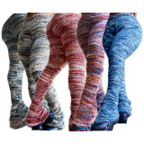 Multicolor Striped Fluffy Fur Stacked Pants CH-23113