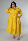 Plus Size Long Sleeve Loose Shirt Dress OSM-QJ5503