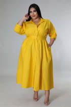 Plus Size Long Sleeve Loose Shirt Dress OSM-QJ5503
