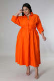 Plus Size Long Sleeve Loose Shirt Dress OSM-QJ5503
