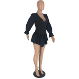 Pleated V-neck Ruffle Sleeve Mini Dress YH-5308