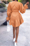 Pleated V-neck Ruffle Sleeve Mini Dress YH-5308