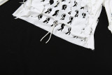 Long Sleeve Tie Up Crop Tops And Pants Lace Two Piece Set XEF-36598
