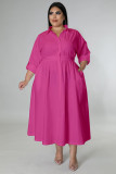 Plus Size Long Sleeve Loose Shirt Dress OSM-QJ5503