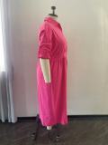 Plus Size Long Sleeve Loose Shirt Dress OSM-QJ5503