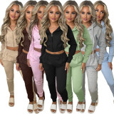 Padded Sweatshirt Hooded Sport Casual Two Piece Set TK-6306