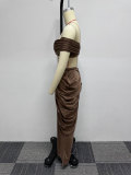 Sexy Wrap Chest And Pleated Long Skirt 2 Piece Set NY-10642