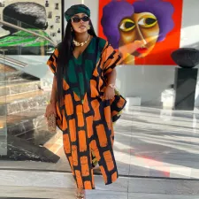 Plus Size Patchwork Contrast Color Maxi Dress NY-10651