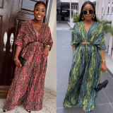 Plus Size Print V Neck Pants 2 Piece Set NY-10648
